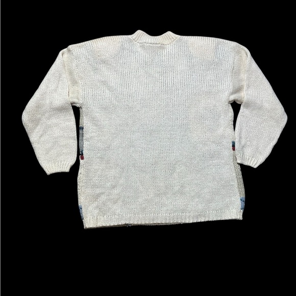 90’s Classic Elements Cream and Navy Knit Top With Shoulder Pads - Picture 3 of 10